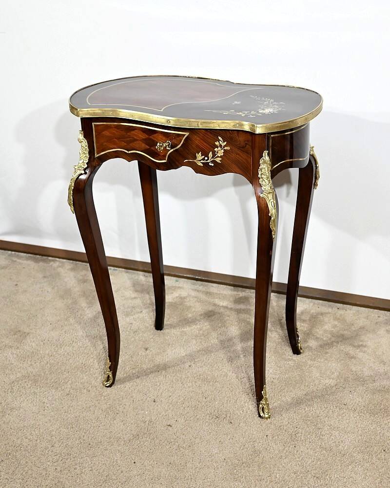 Small Living Room Table in Rosewood and Marquetry, Louis XV style, Napoleon III – Middle XI period