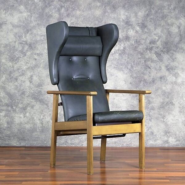fauteuil En Cuir Noir, Années 1970