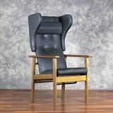 Fauteuil en cuir noir, années 1970