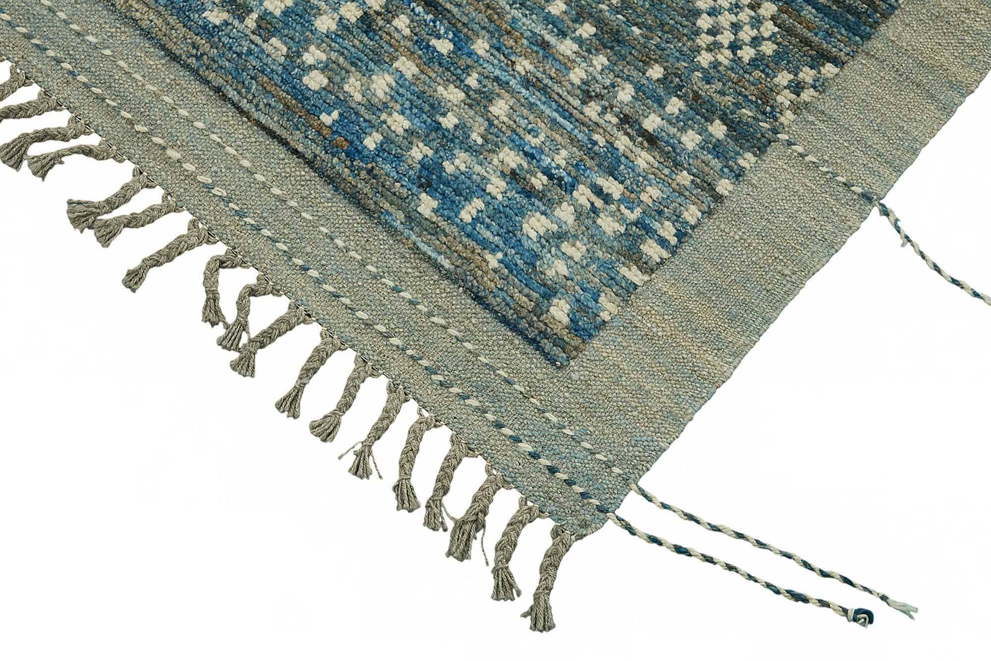 Hand-Knotted Turkish Contemporary 219 cm x 307 cm Blue Wool Carpet