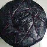 Pouf noir, pouf marocain en vrai cuir, ottoman, repose pied en cuir