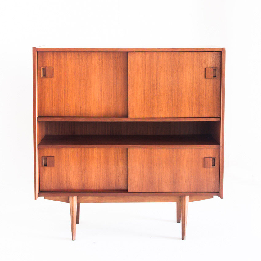 Vintage teak buffet with sliding doors, France 1960