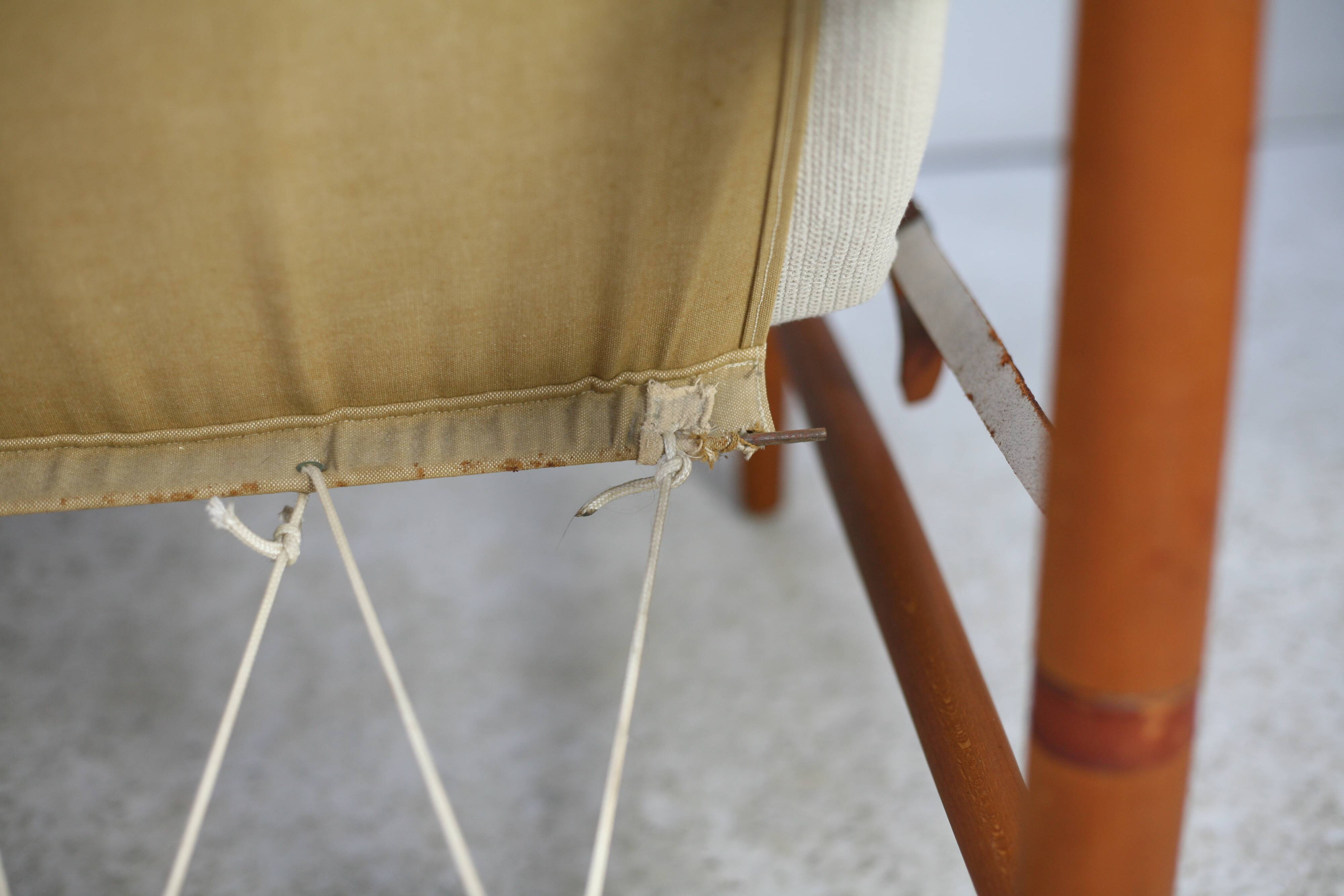 Olav Hodnebo, Suède, Circa 1960: paire de fauteuils scandinaves, toile, bois, corde et cuir.