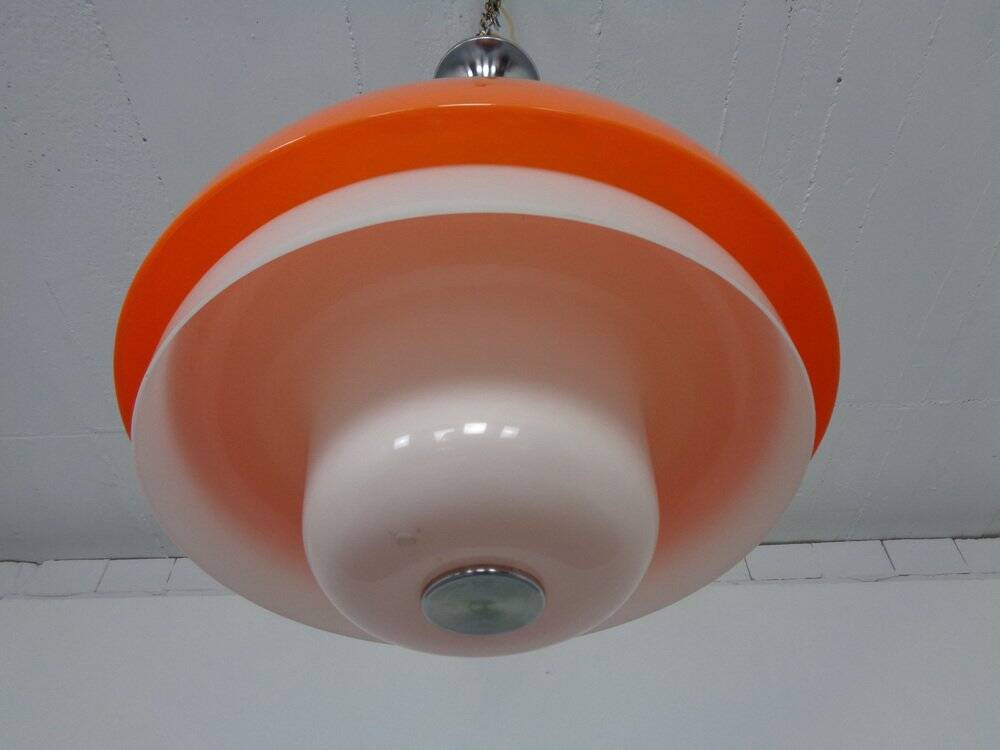 Space Age Orange & White Ceiling Lamp, Italy, 1970s