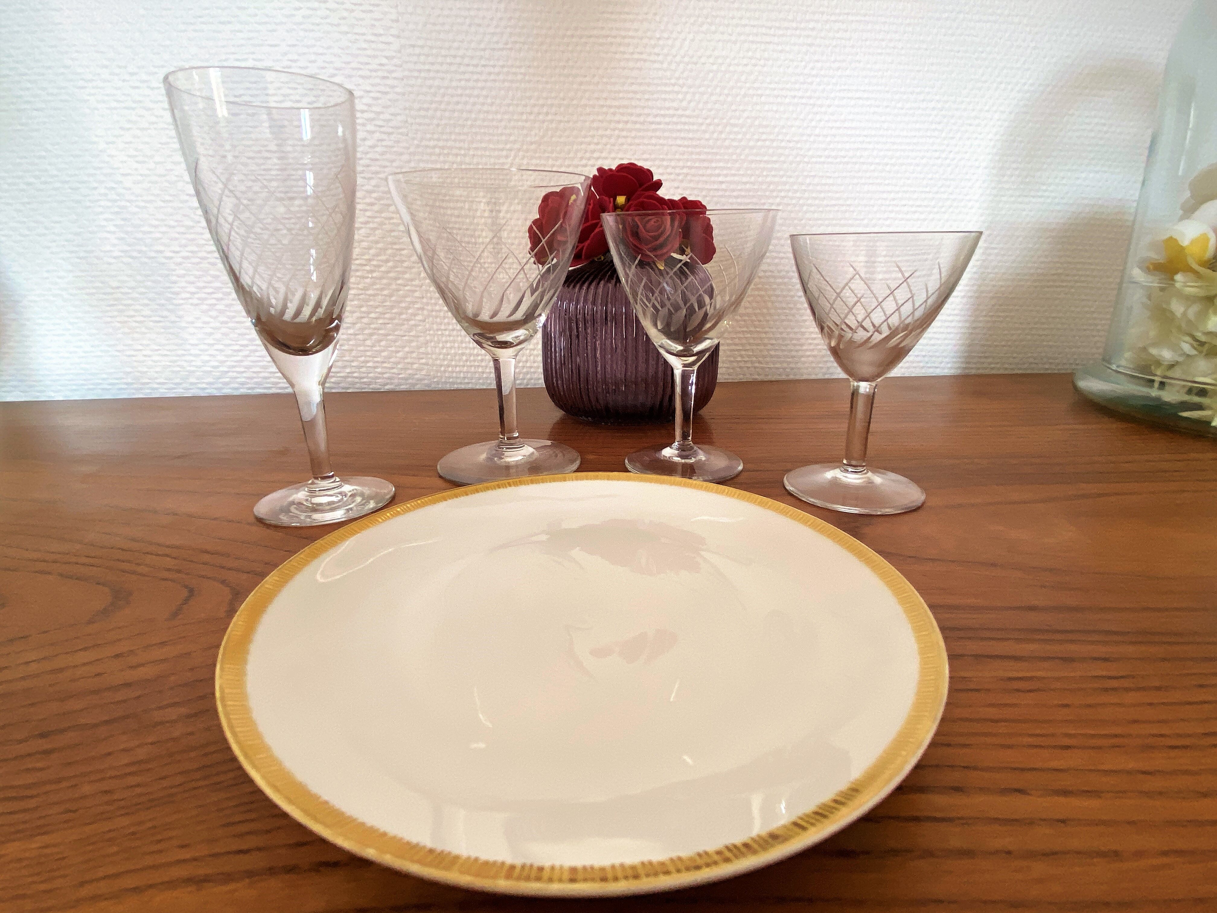 Set of 2 engraved glass water glasses 14 cl