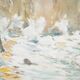 René leverd: waves against the cliffs, original signed watercolor
