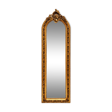 Large gold full-length mirror with ornate crest
