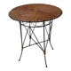 Vintage round table in woven rattan and black wrought iron – 1950s / 1960s