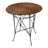 Vintage round table in woven rattan and black wrought iron – 1950s / 1960s