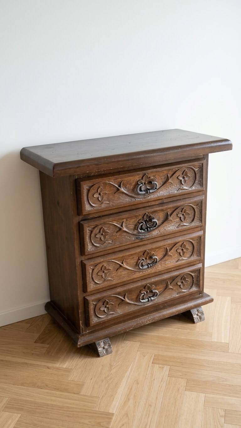 Rustic storage furniture set: 4 dark wood drawers
