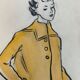Painting painting fashion drawing woman with yellow coat years 30-50s