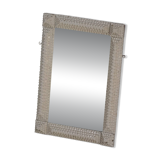 Wall mirror in tramp art style, hand-carved with a painted white frame, early 1900s.