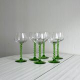 6 transparent green twisted stemmed glasses