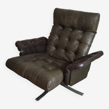 Lounge armchair 1970's swivel, leather and chrome, Denmark 1970's
