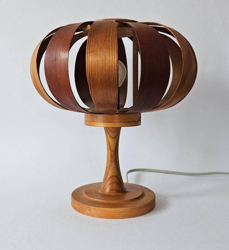 Very rare mid-century veneer table lamp, Denmark, 1960s