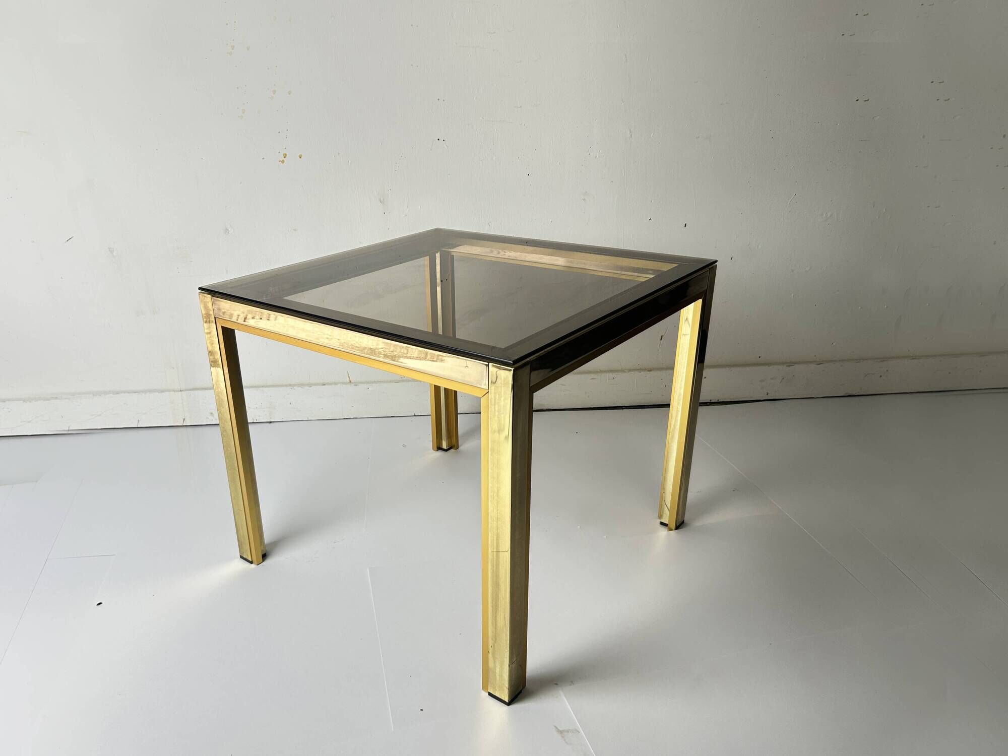 Vintage 1970s Brass Smoked Glass Side Table, Hollywood Regency, Renato Zevi