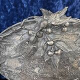Large pocket tray with birds and cherries in silver-plated bronze