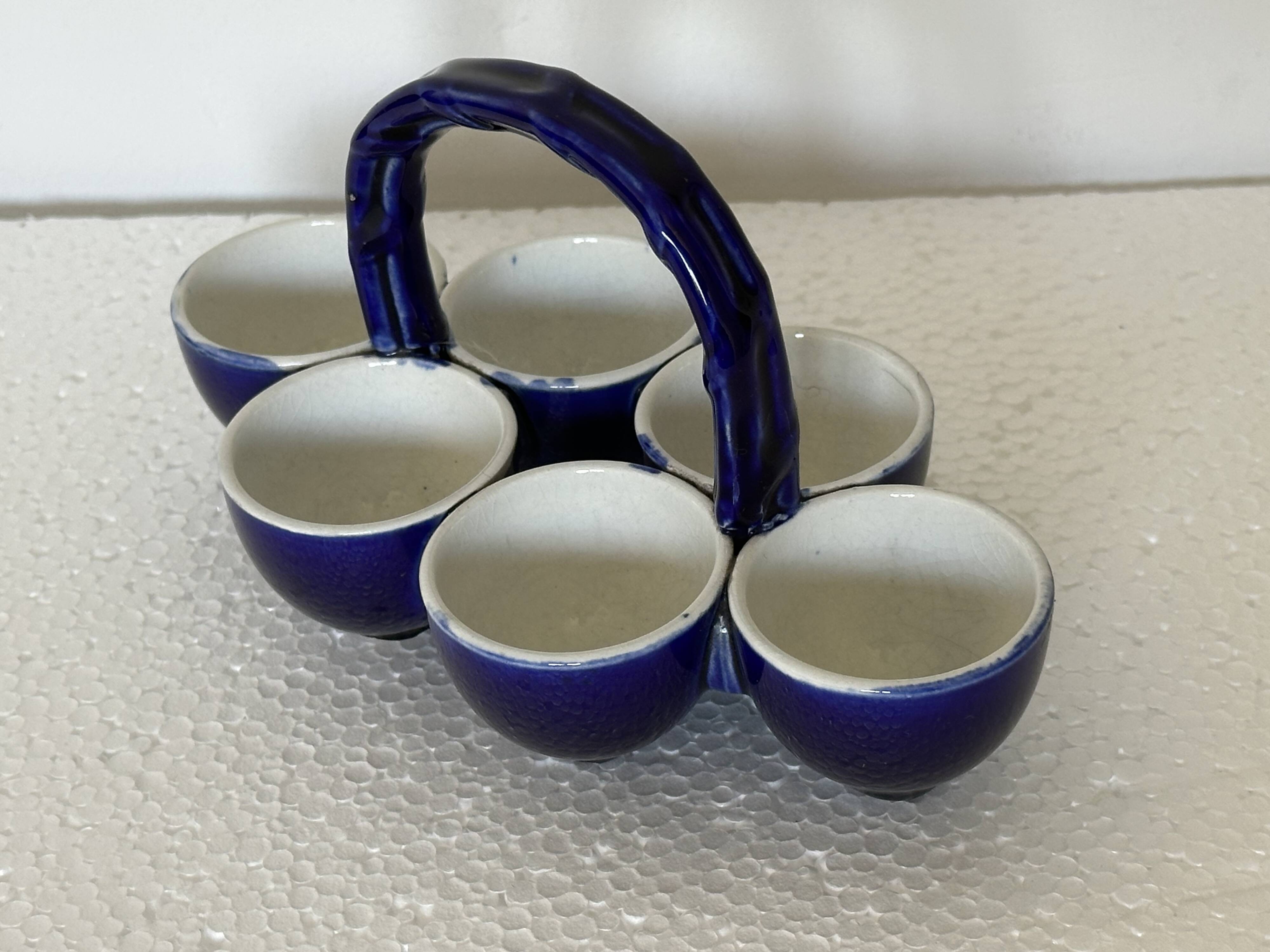 Cobalt Blue Egg Cup Service in earthenware by Georges Dreyfus workshop circa 1900