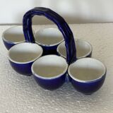 Cobalt blue earthenware egg cup service from the Georges Dreyfus workshop circa 1900