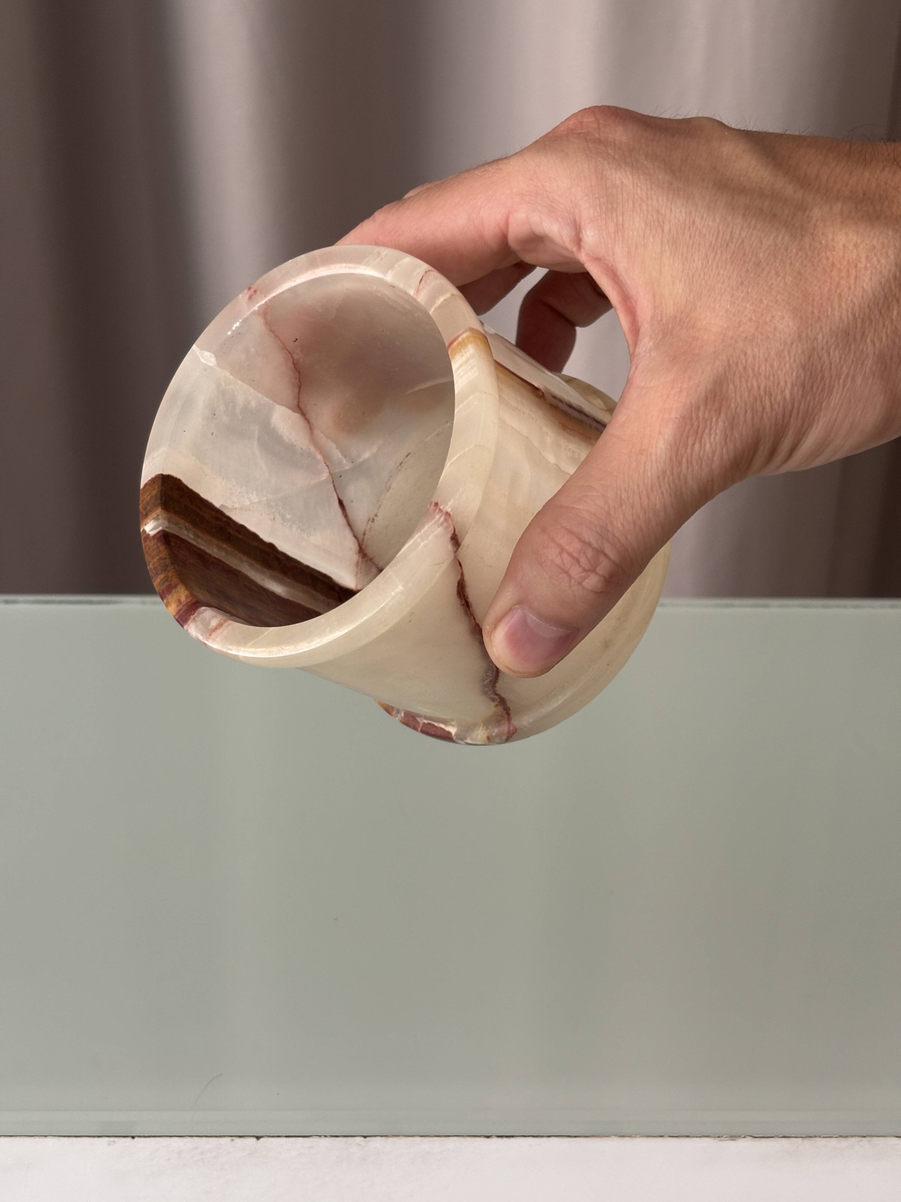 Vintage Hand-Carved Onyx Vessel | Cachepot | Pencil Holder