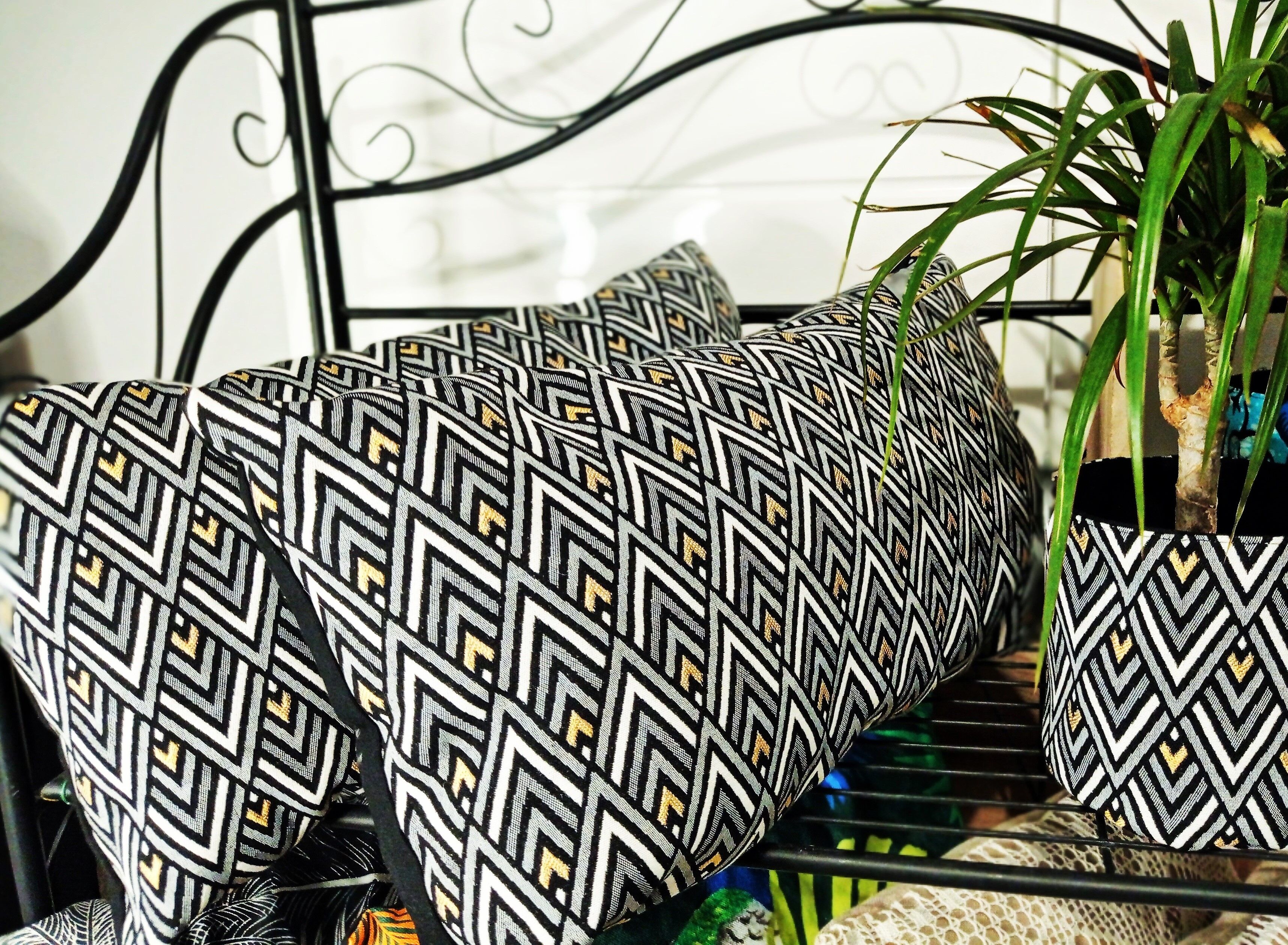 Pair of Art Deco cushions in upholstery fabric