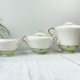 Vintage tea/coffee set in white, green and gold porcelain by SALINS, made in France