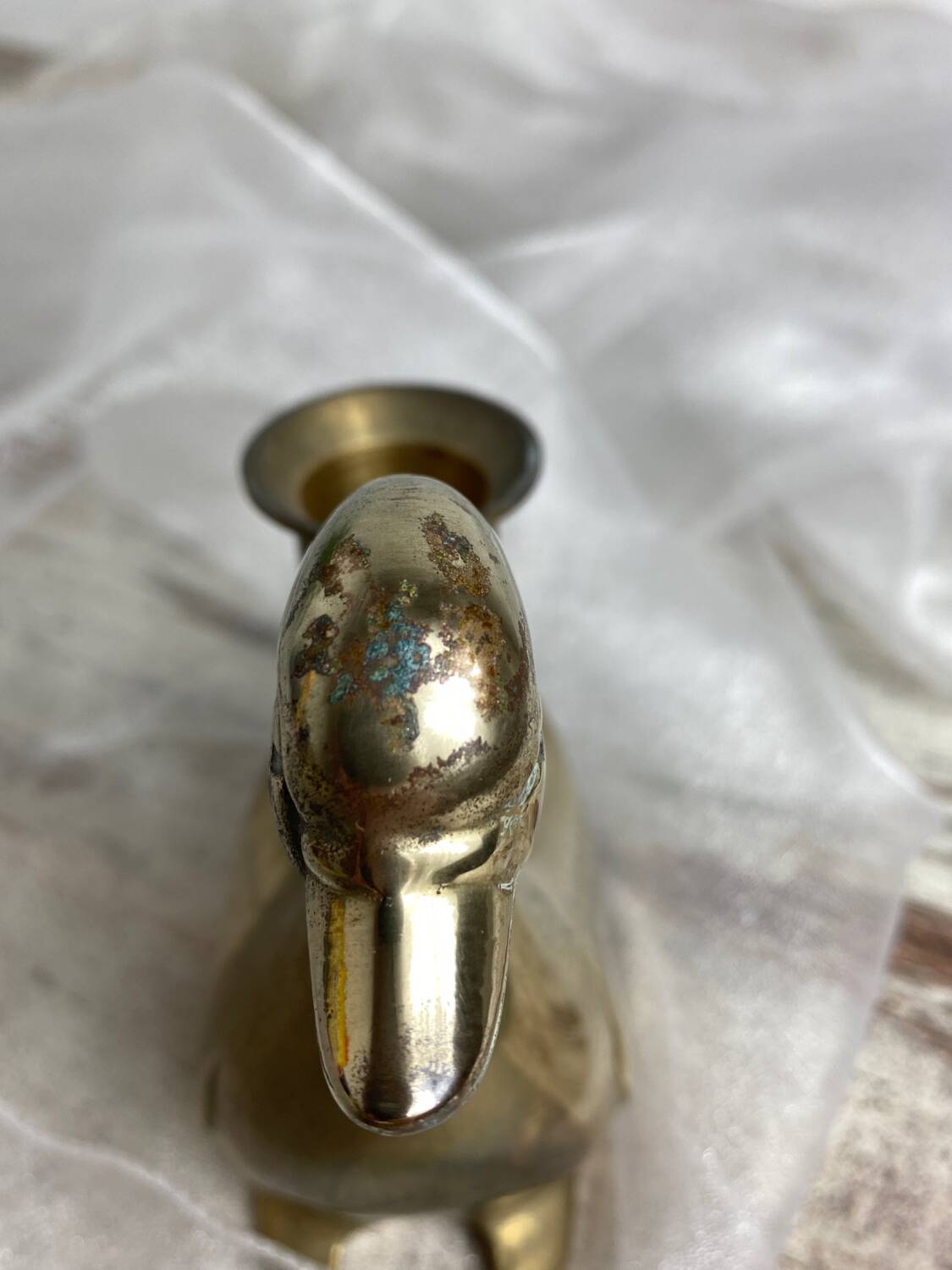 Brass swan-shaped candlestick