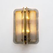Pair of Curved Clear Ribbed Murano Glass and Brass Wall Sconces