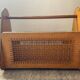 Wooden and rattan magazine rack from the 50s and 60s