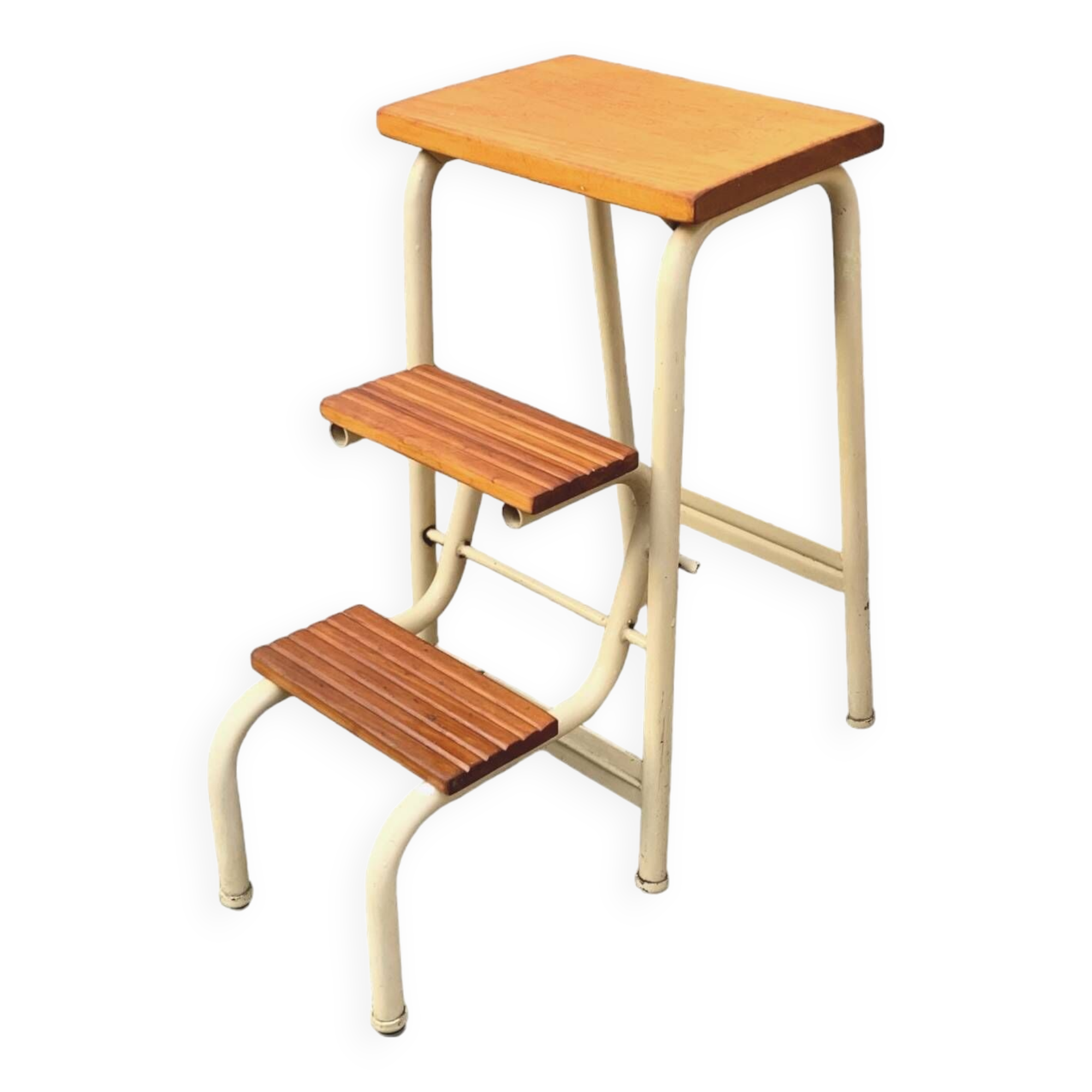 Vintage step stool in wood and steel