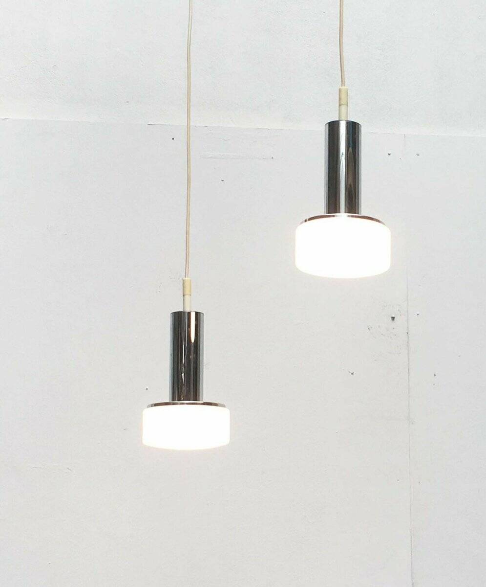 Suspended glass and chrome lamps model P105 German Mid-Century Space Age from the 1960s by Staff, set of 2.