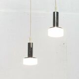 Suspended glass and chrome lamps model P105 German Mid-Century Space Age from the 1960s by Staff, set of 2.