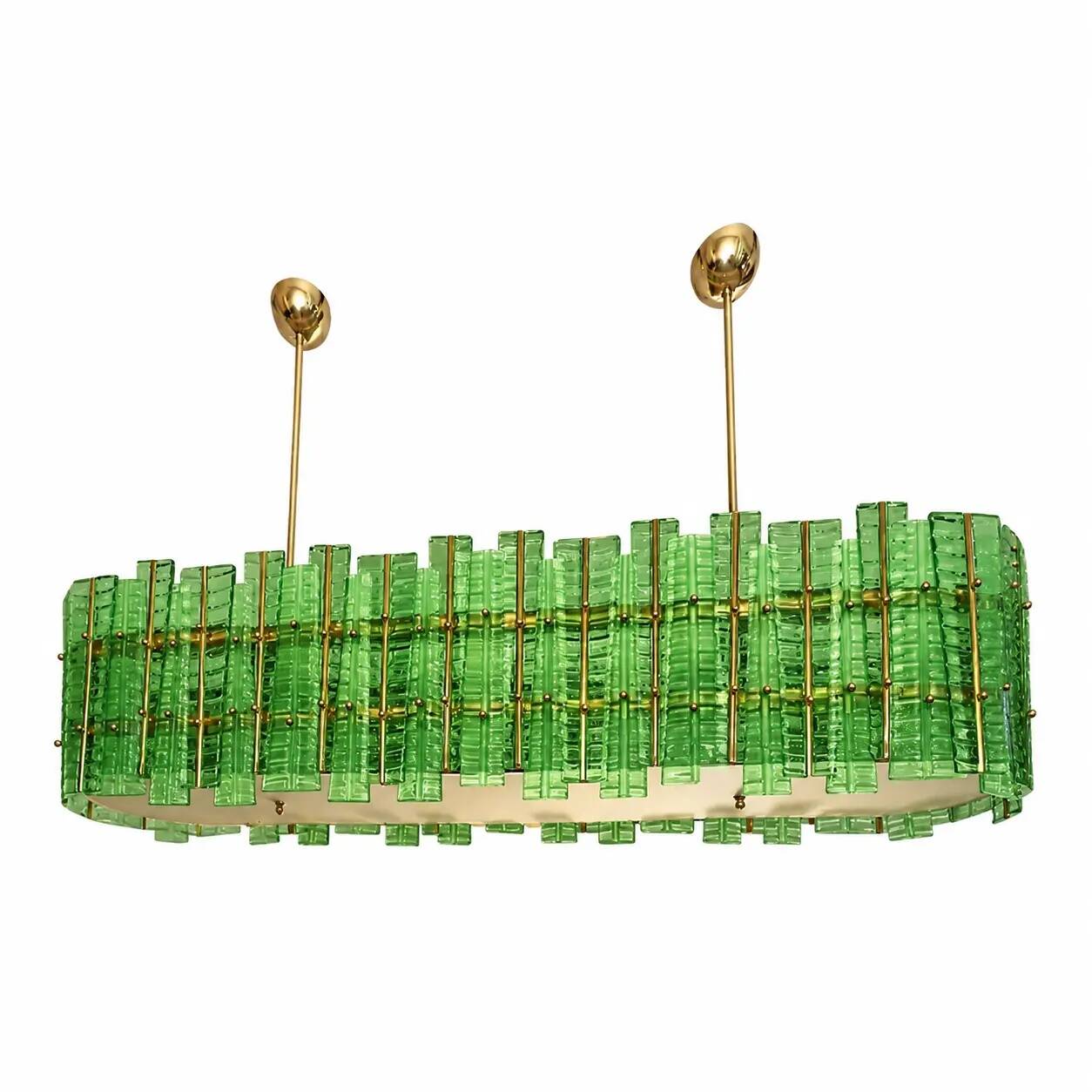 Green Contemporary Modern Italian "Tropical" Murano Glass Gold Chandelier