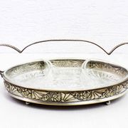 Art Deco silver metal tray with 4 ramekins