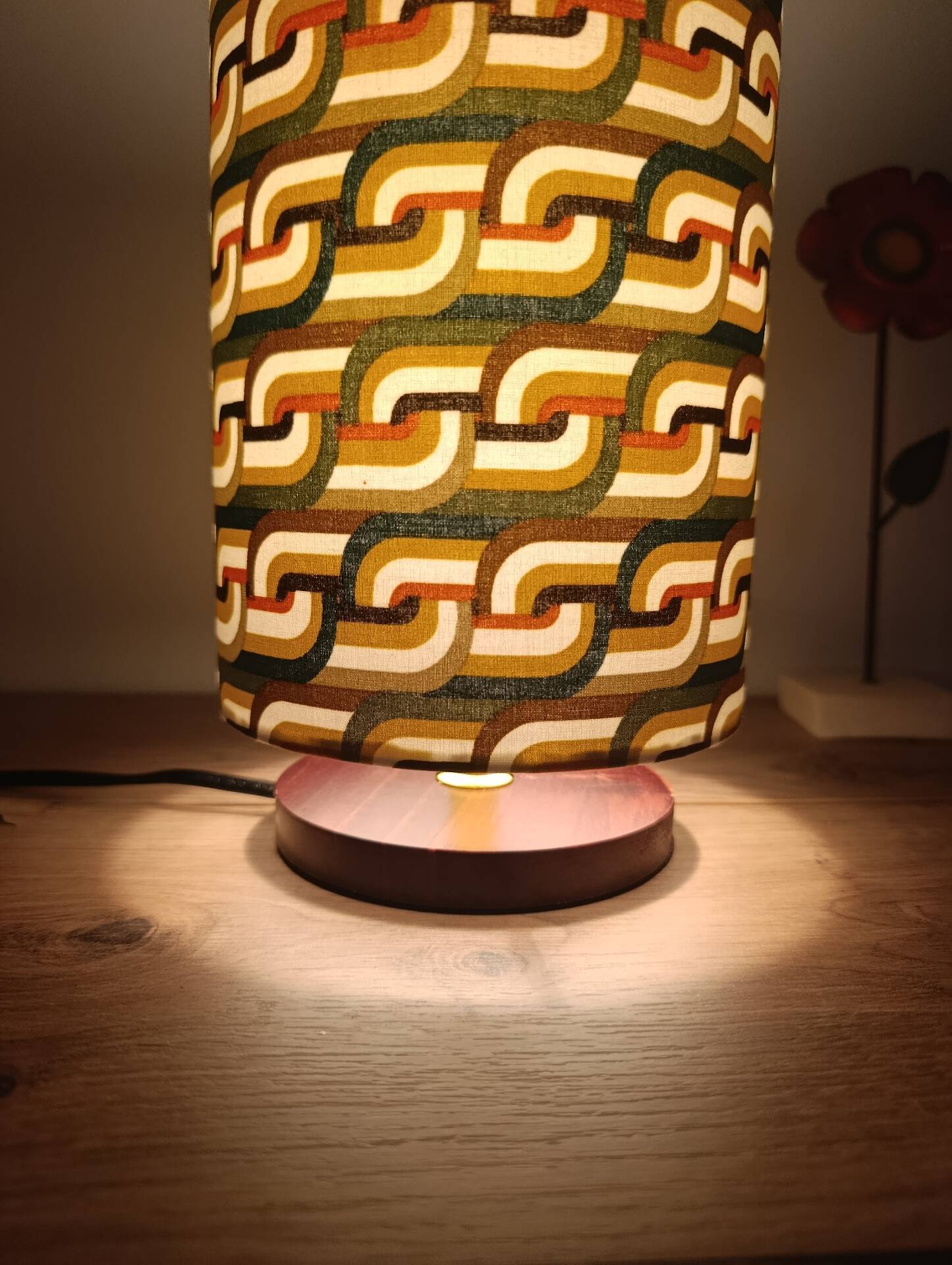 Vintage bedside lamp | psychedelic printed lampshade