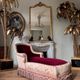 Napoleon III period chaise longue in burgundy velvet with floral decoration -