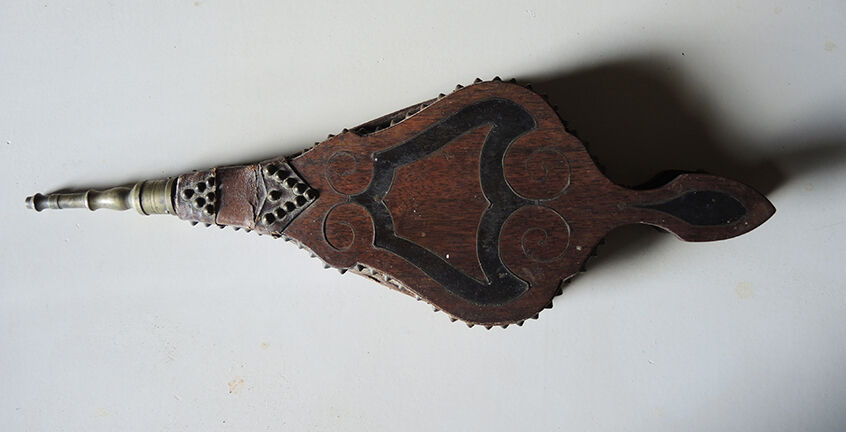 Old bellows in wood & brass marquetry
