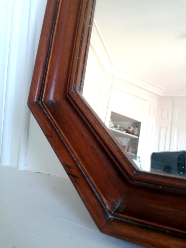 Hexagonal wooden mirror, 1950 70x49cm