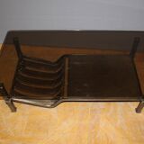 Table basse en fer forgé et cuir vers 1970