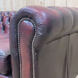 Chesterfield sofa in red leather 3 places from the 70s