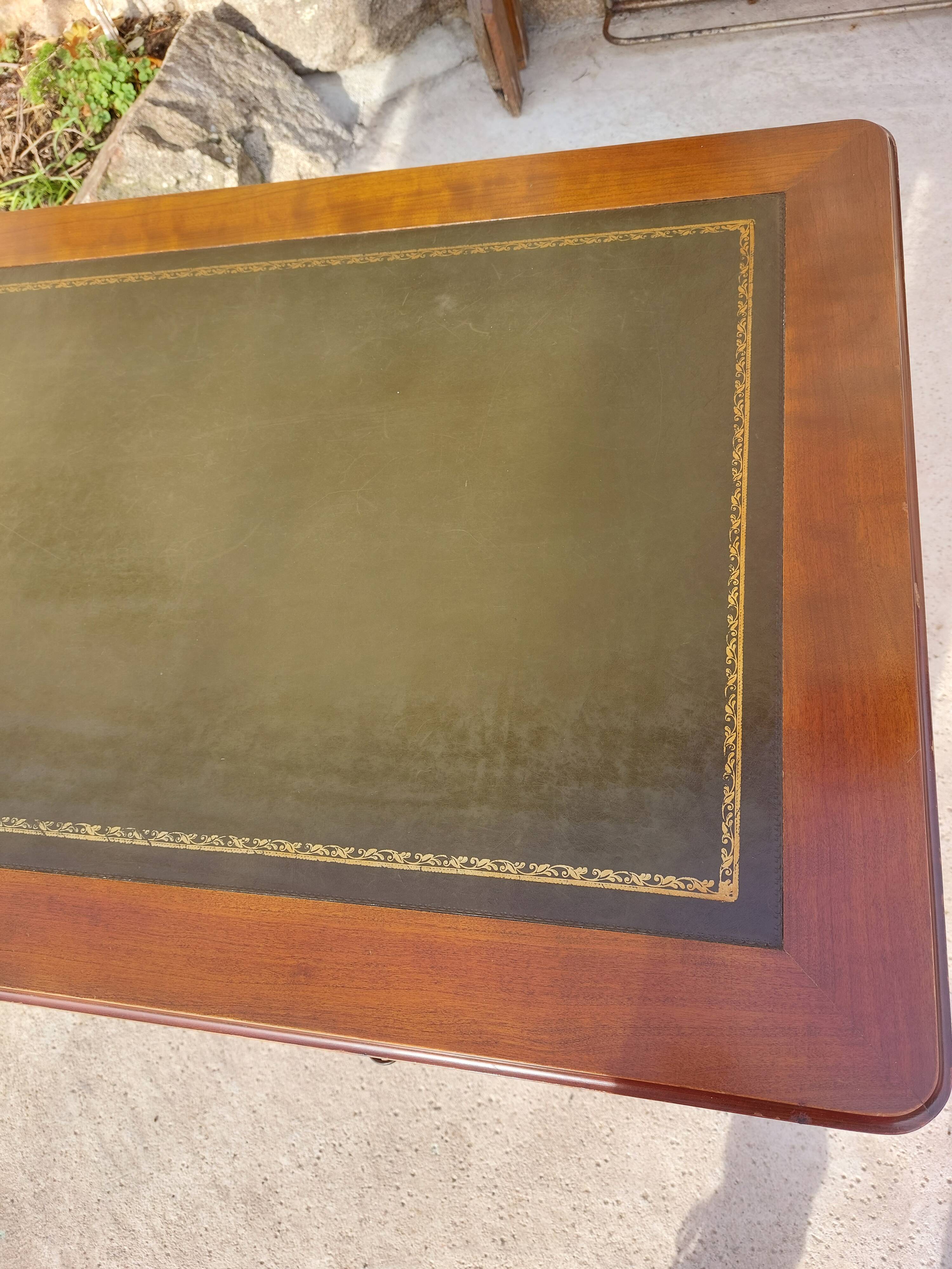 Green leather tray desk