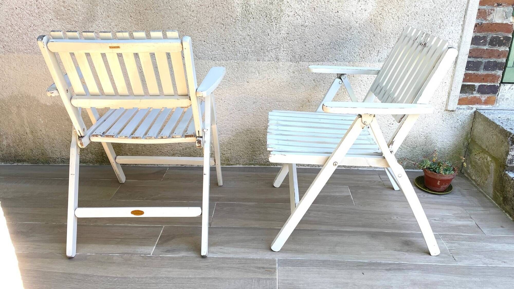 Pair of vintage wooden garden armchairs by r.gleizes