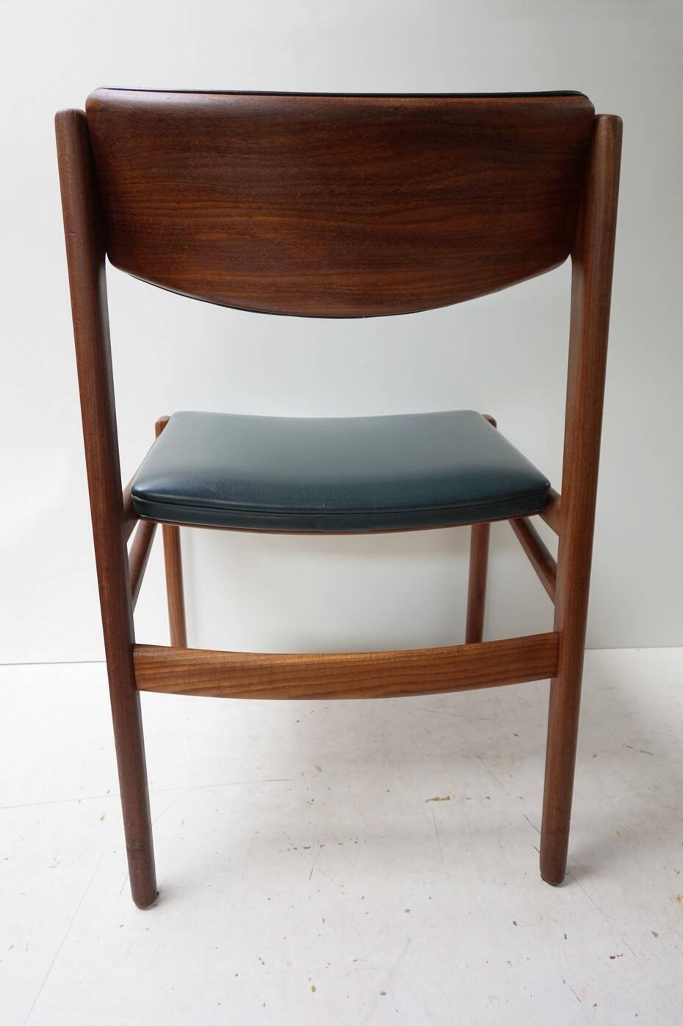 Set of 4 Scandinavian Teak and Green Leatherette Dining Chairs
