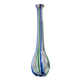 Vintage Murano glass vase Archimede Seguso XL, transparent with blue and green details, pumpkin shape, Italy 1970s.