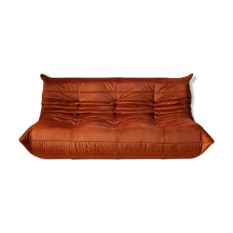 3-seater Togo dark amber velvet sofa designed by Michel Ducaroy 1973