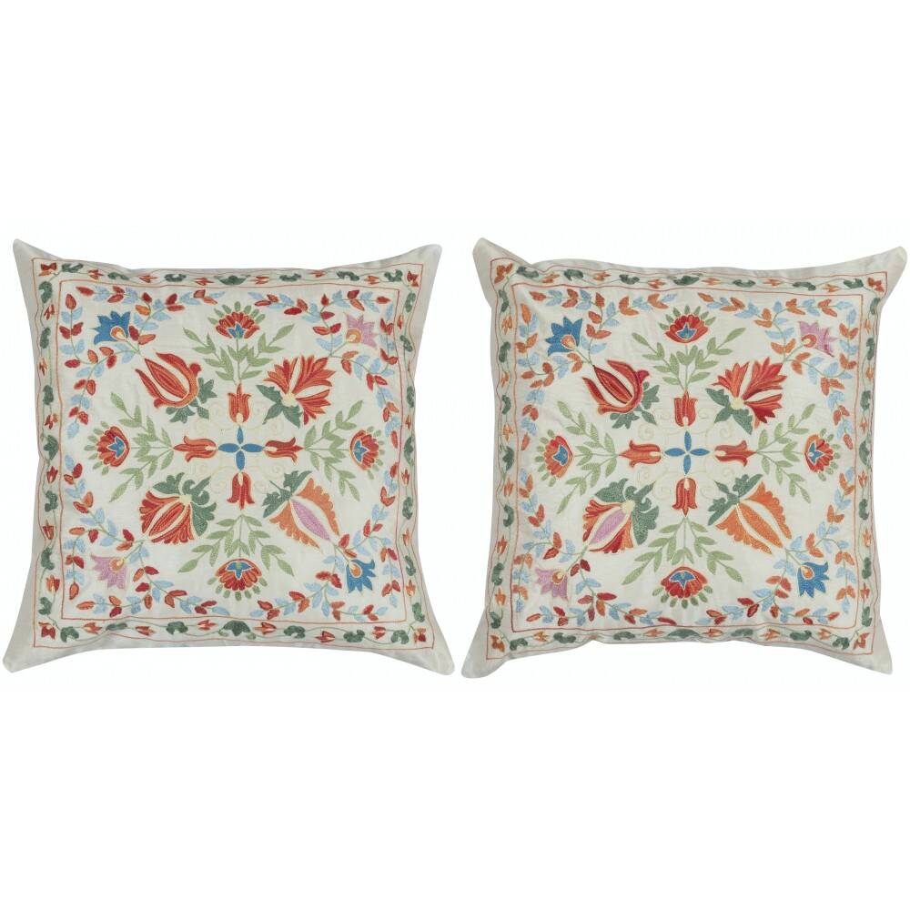 SET OF 2 - 100% Silk Cushion Covers. Embroidered Accent Pillows. Traditional Throw Pillows