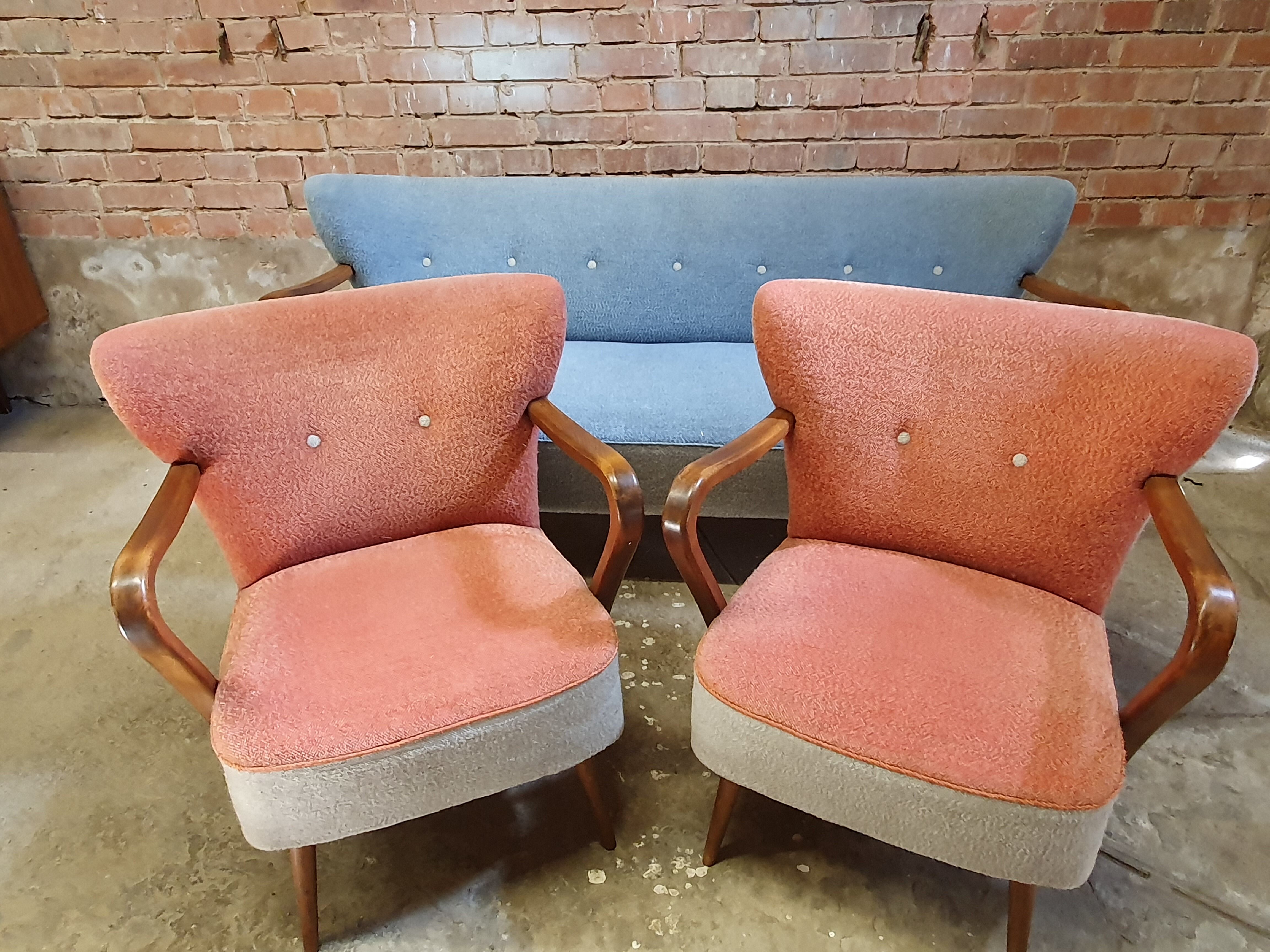 Cocktail set pair of armchair and its sofa 1960