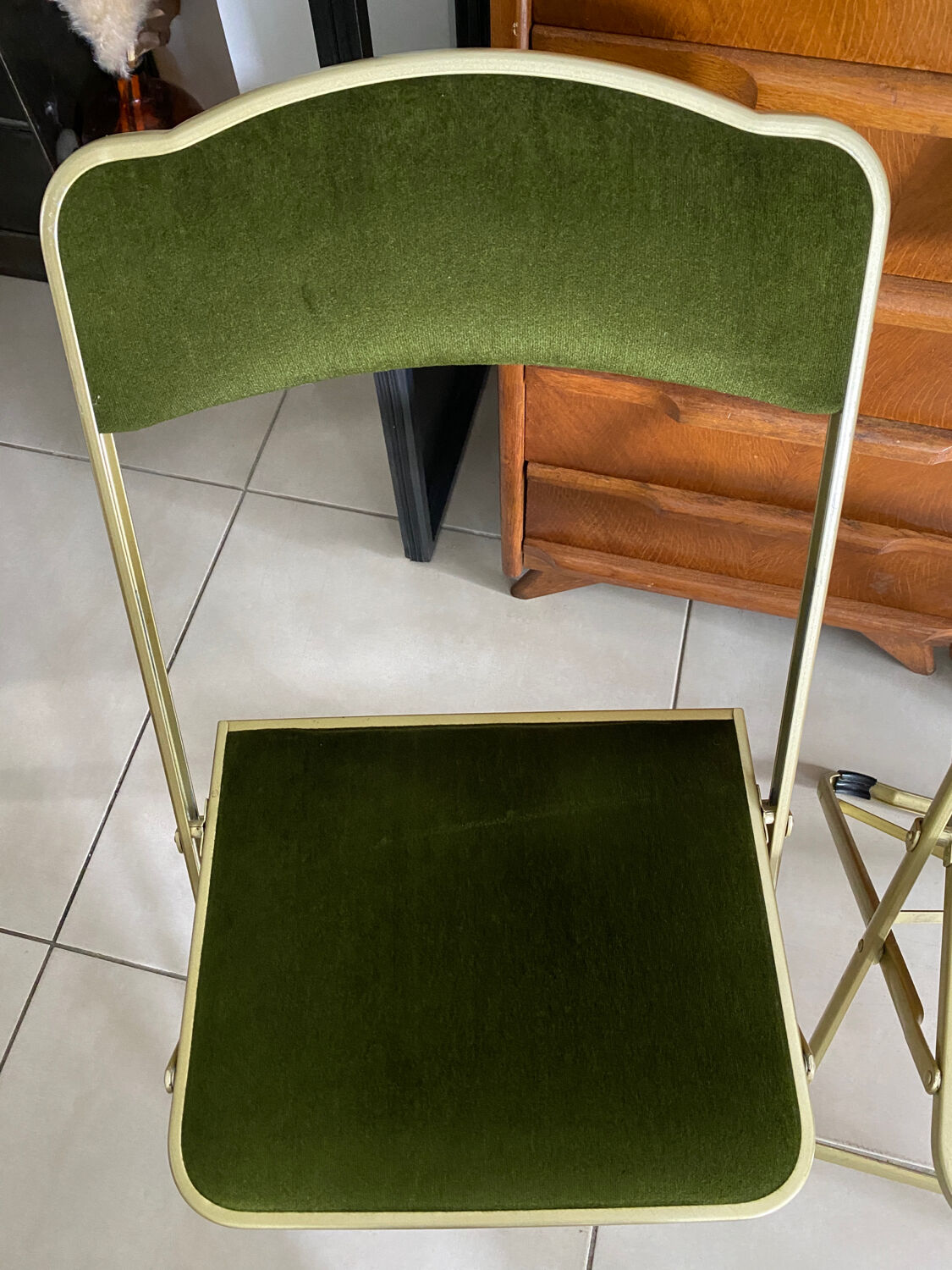 Pair of vintage green velvet folding chairs