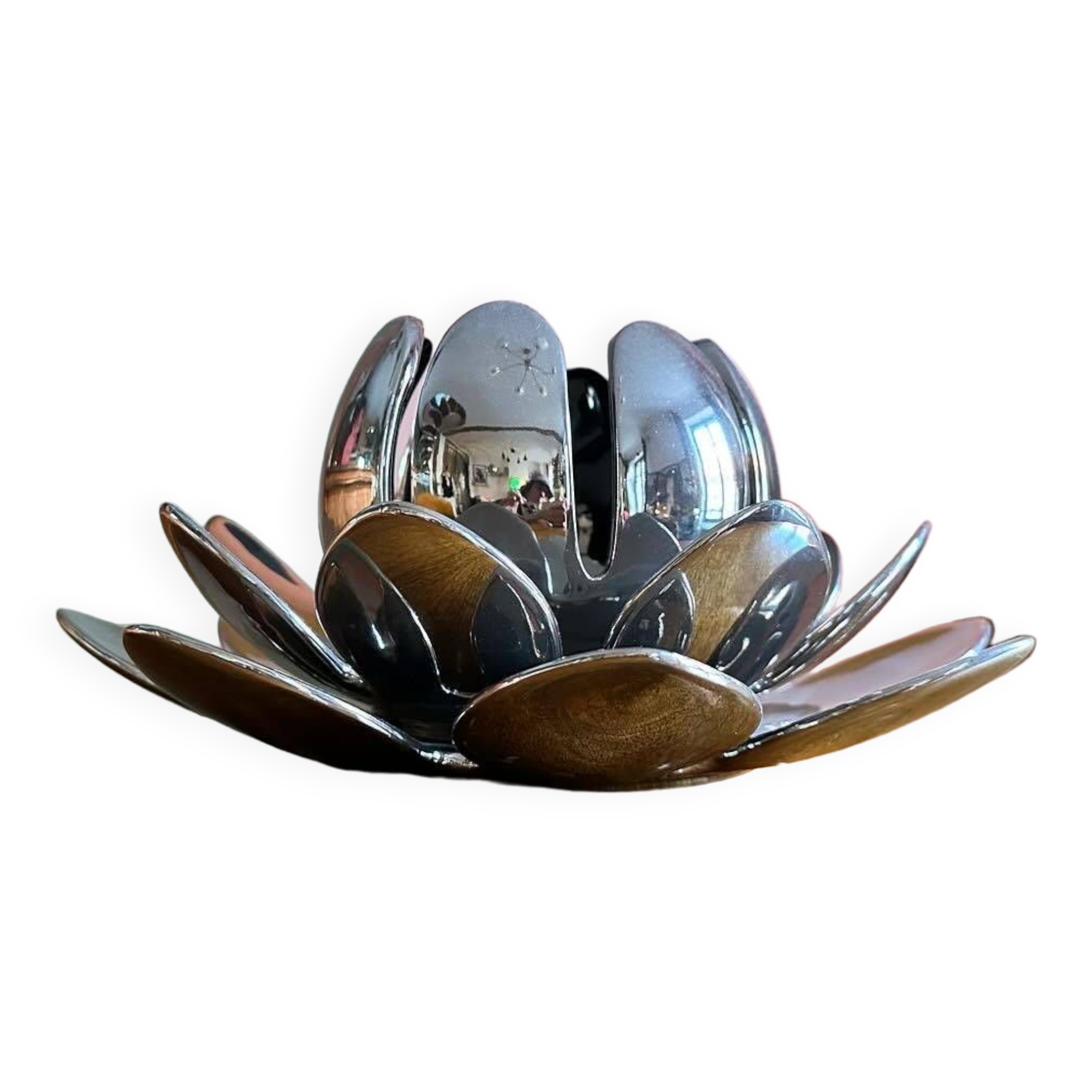 Vintage water lilies 3 silver ceramic dishes