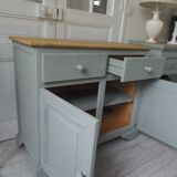 Compact sideboard with 2 drawers, 2 doors re-enchanted in grey-green.